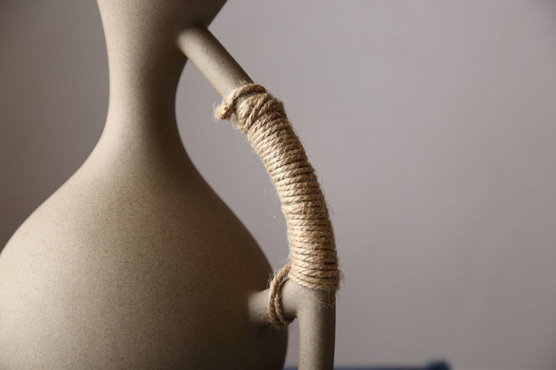 Rope Wrapped Handle Ceramic Pitcher Organic Style Home Decor Modern Pottery