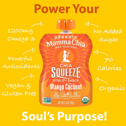 Power Your Souls Purpose With Organic Mamma Chia Squeeze Vitality Snack Mango Coconut Infographic