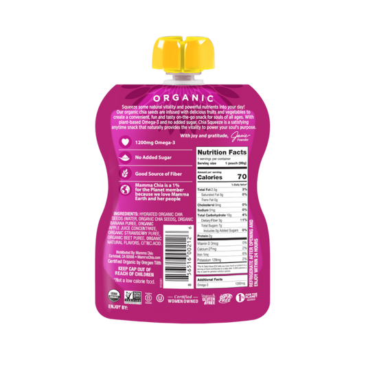 Mamma Chia Squeeze Strawberry Banana 3.5 Ounce Pouch Nutrition Facts And Organic Ingredients