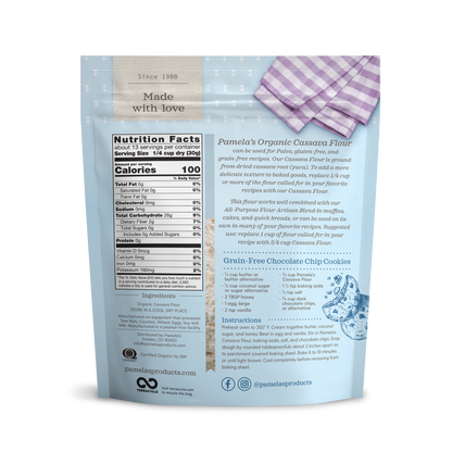 Pamela's Cassava Flour Organic Single Ingredient Nutrition Facts Grain Free Chocolate Chip Cookie Recipe