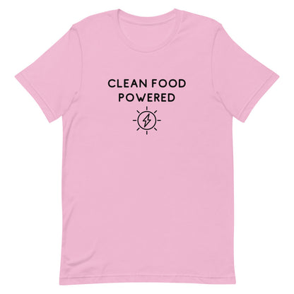 Front Of Clean Food Powered Short Sleeve T-Shirt From Terra Powders In Lilac Color